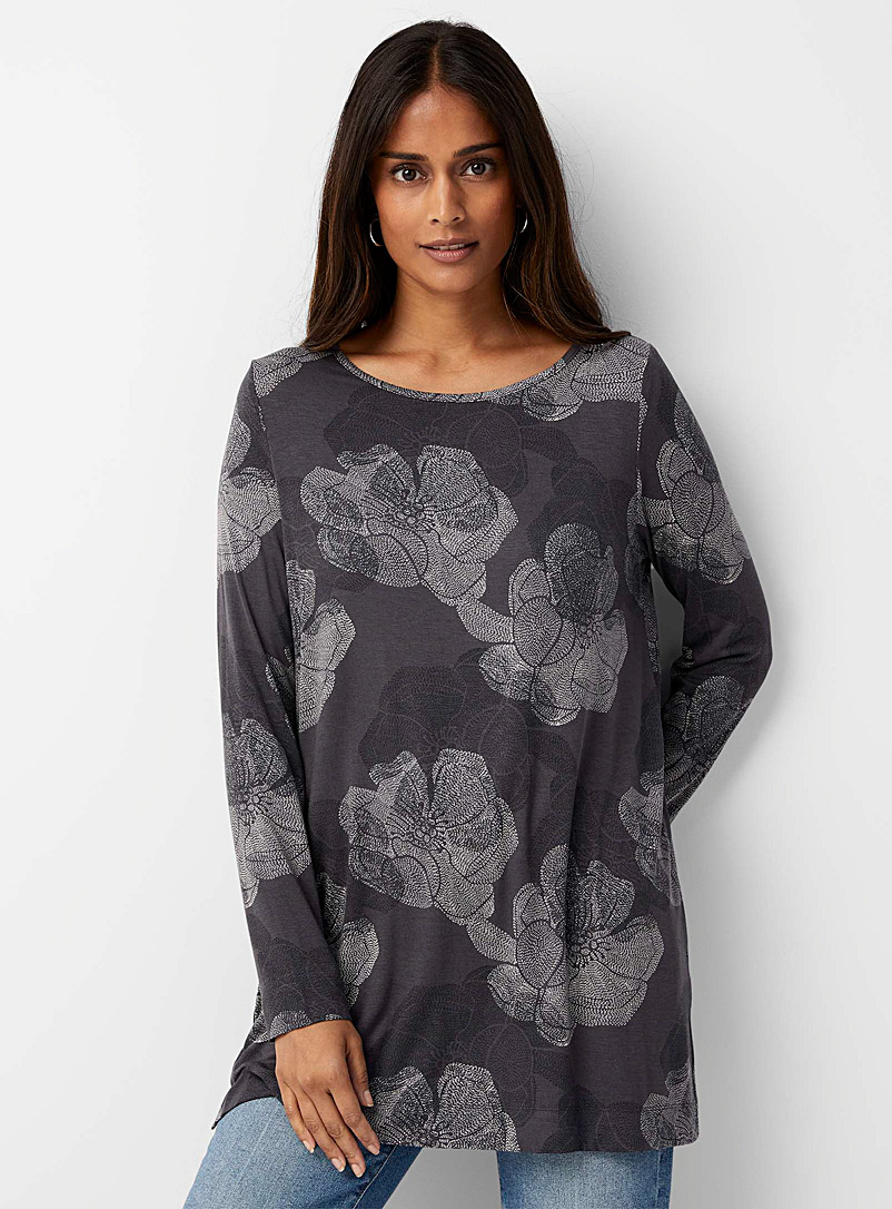 Contemporaine Patterned Grey Long-sleeve printed tunic for women