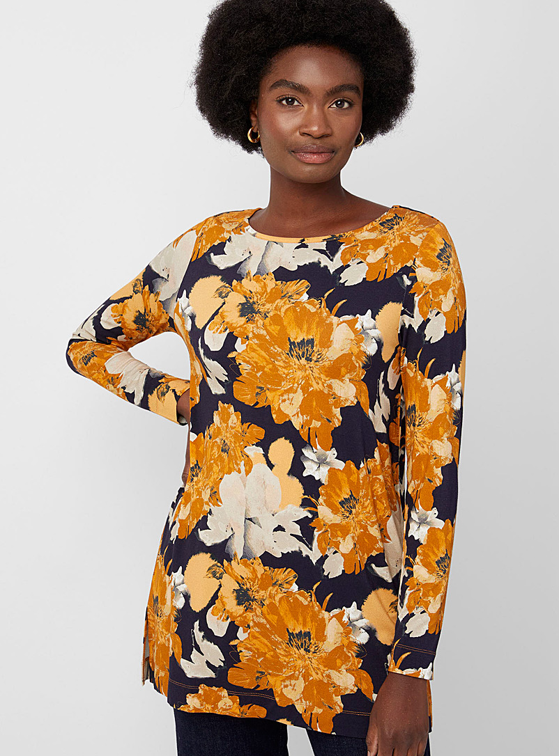 Contemporaine Patterned Orange Long-sleeve printed tunic for women