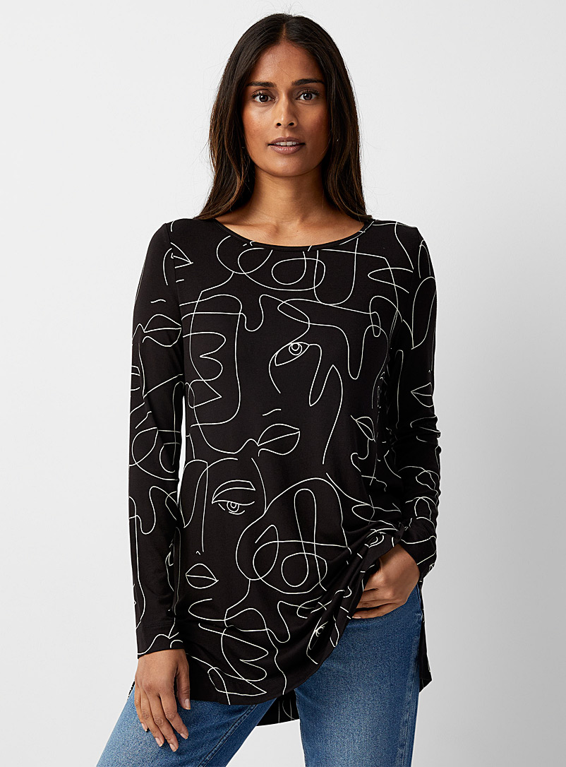 Contemporaine Patterned Black Long-sleeve printed tunic for women