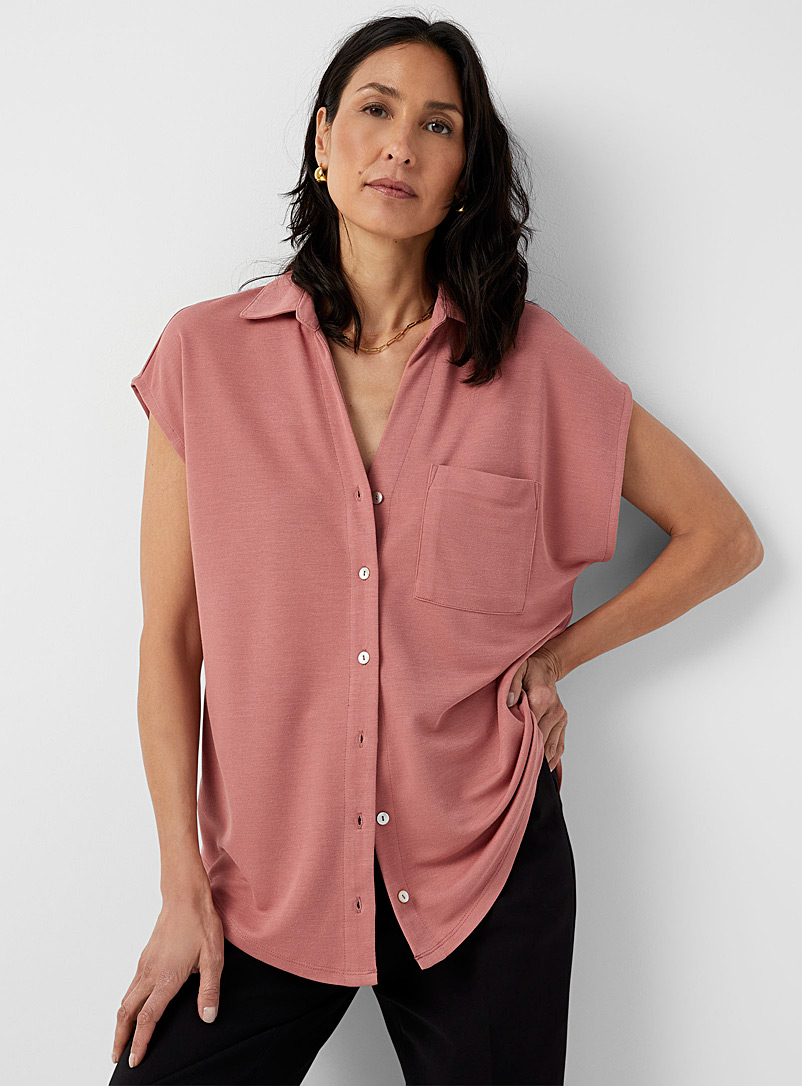 Contemporaine Dusky Pink Lightweight piqué cap-sleeve shirt for women