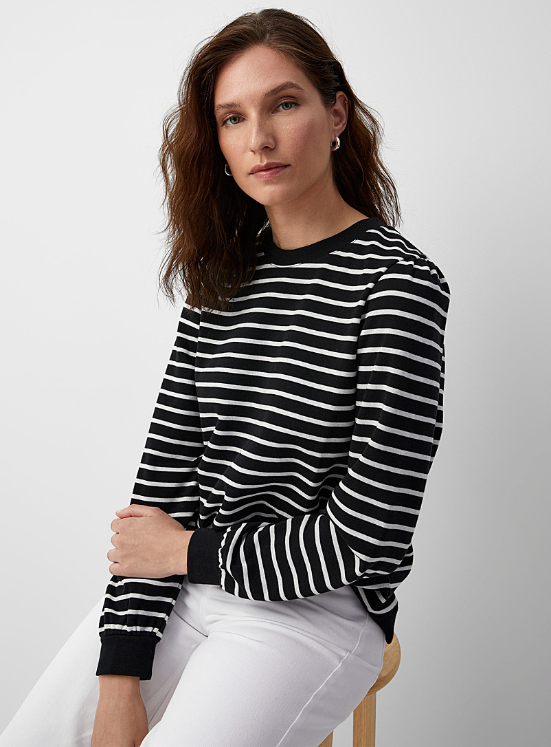 Contemporaine Black and White Puff-sleeve sailor sweatshirt for women