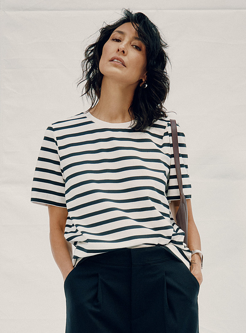 Contemporaine Black and White Contrasting stripe T-shirt for women