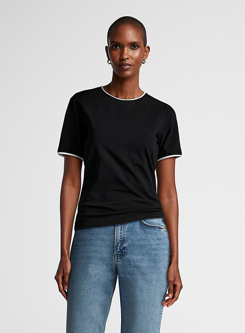 Contemporaine Patterned Black Contrasting-trim organic cotton T-shirt for women