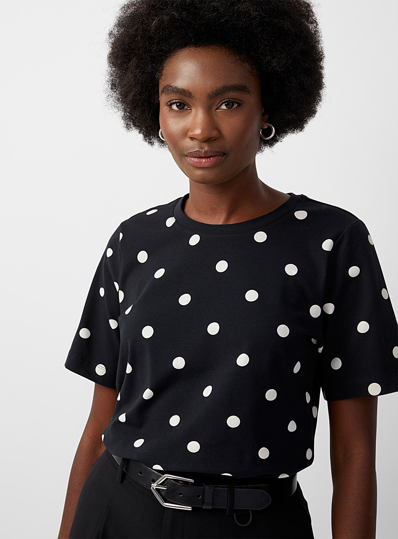 Contemporaine Black and White Organic cotton polka dot T-shirt for women