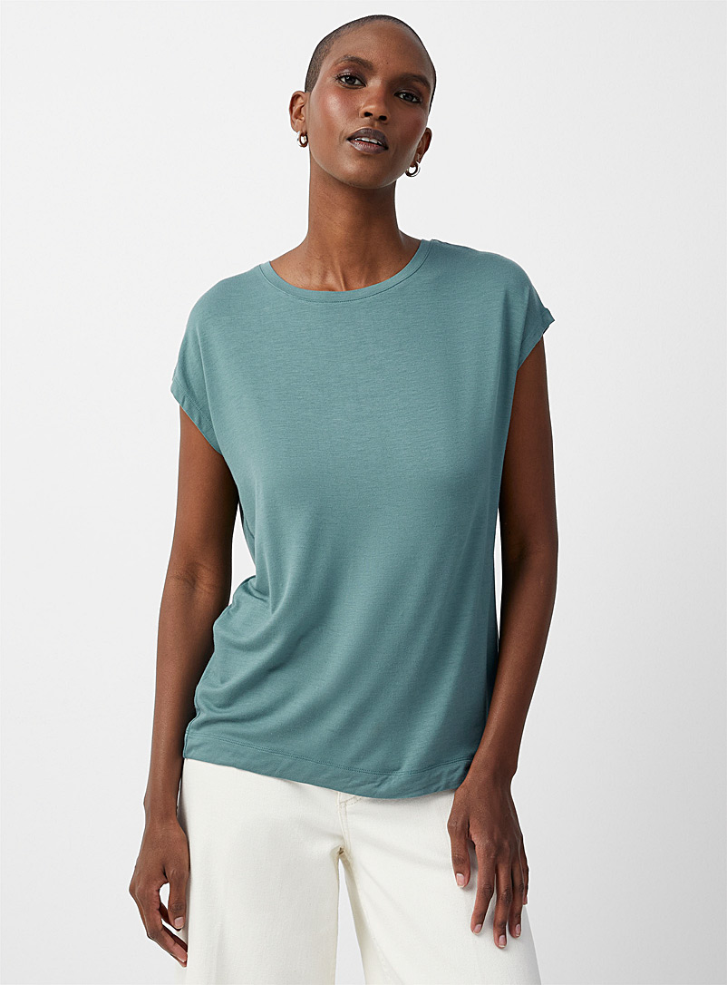 Contemporaine Green Soft jersey cap-sleeve T-shirt for women