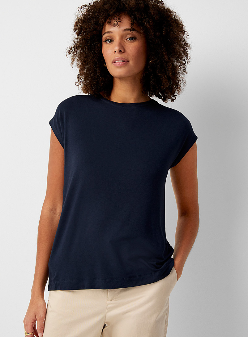 Contemporaine Marine Blue Soft jersey cap-sleeve T-shirt for women