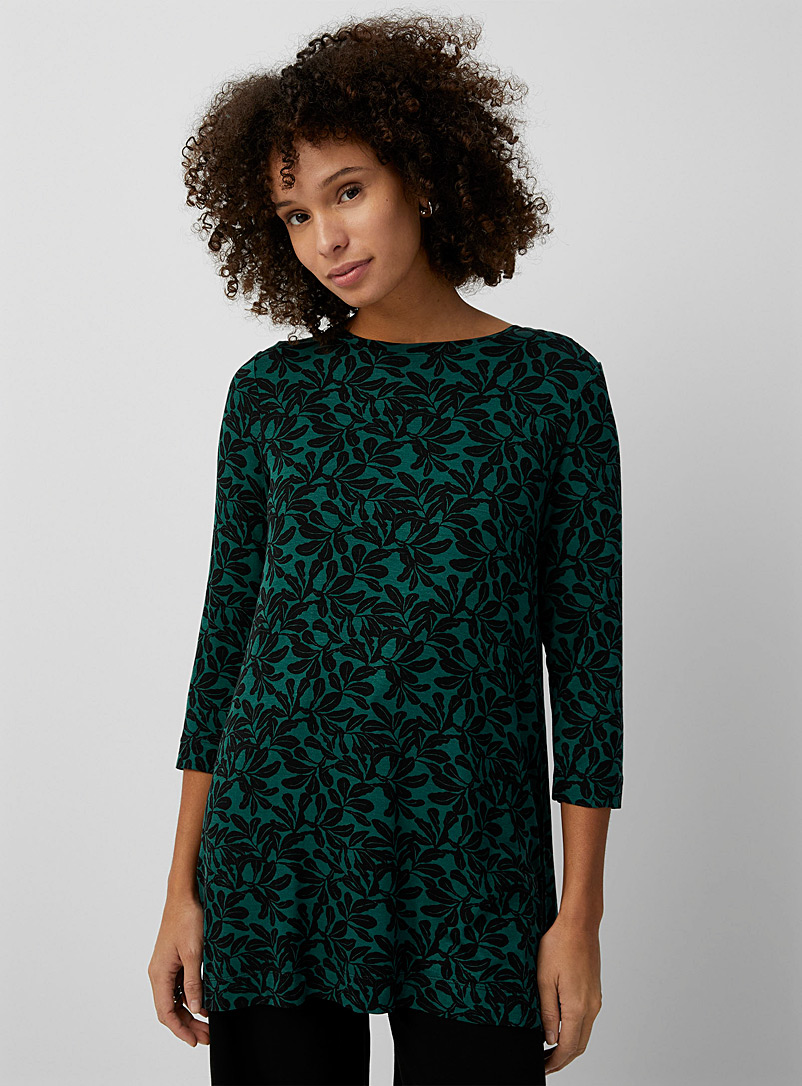 Contemporaine Patterned green 3/4-sleeve print tunic for women