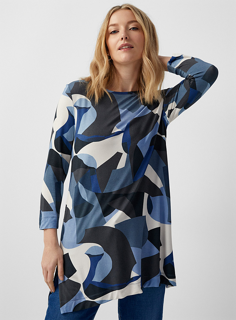 Contemporaine Patterned Blue 3/4-sleeve print tunic for women