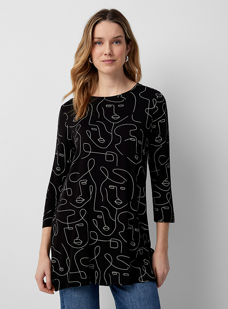 Contemporaine Patterned Black 3/4-sleeve print tunic for women