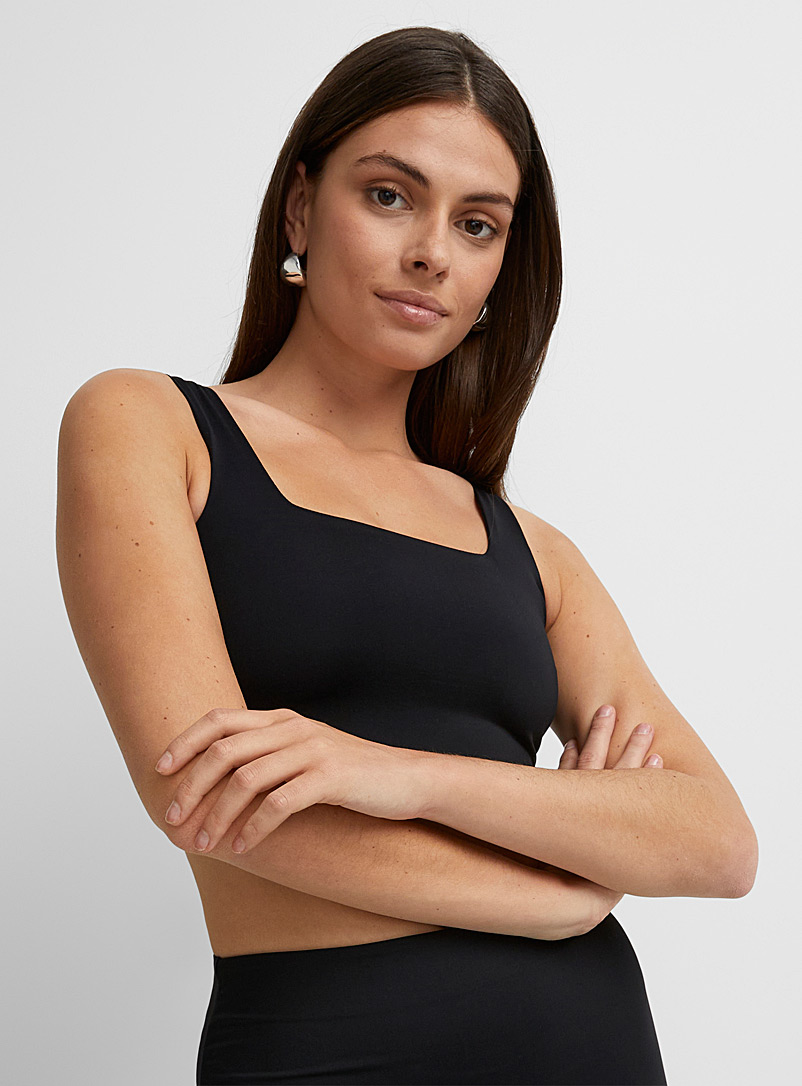 Icône Black Soft microfibre fitted cropped cami for women