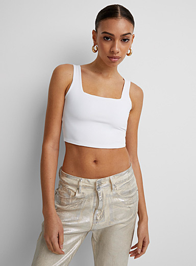 Icône White Soft microfibre fitted cropped cami for women