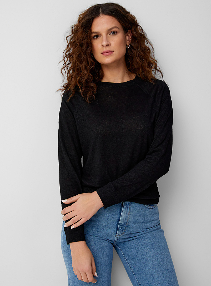 Contemporaine: Le t-shirt raglan pur lin Noir pour femme