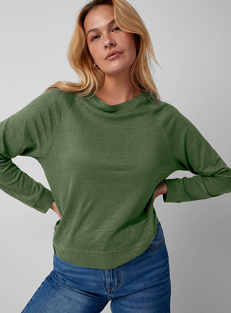Contemporaine: Le t-shirt raglan pur lin Vert bouteille - Sapin pour femme