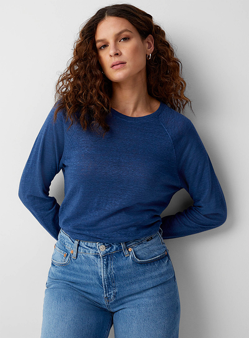 Contemporaine: Le t-shirt raglan pur lin Bleu foncé pour femme