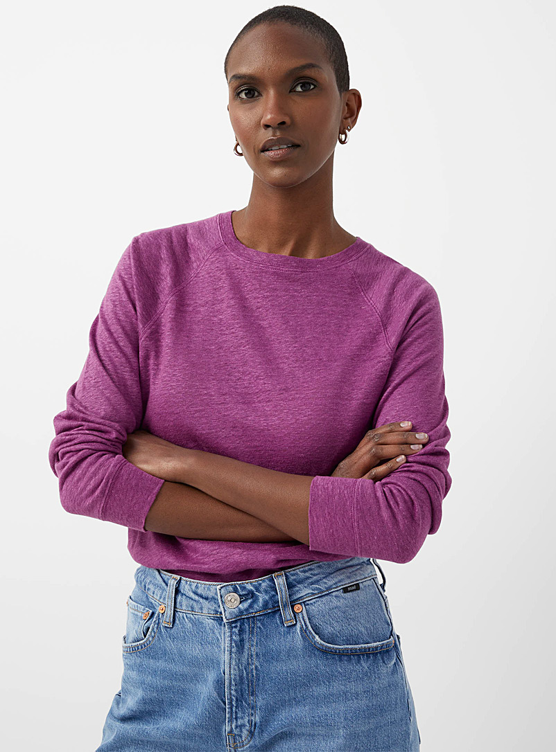 Contemporaine: Le t-shirt raglan pur lin Mauve pour femme