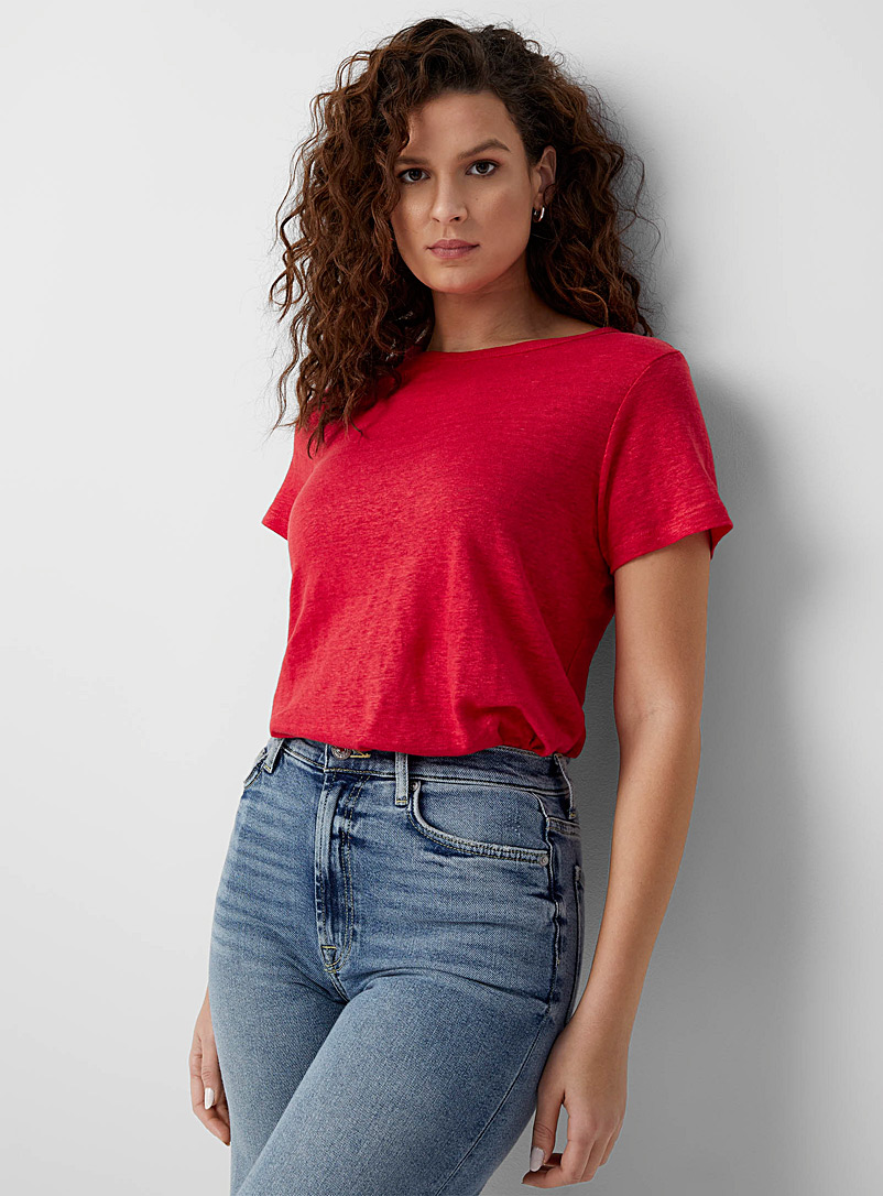 Contemporaine Cherry Red Pure linen crew-neck T-shirt for women