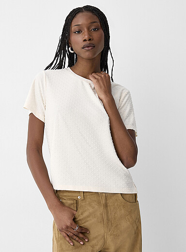 Ic&ocirc;ne Beige/Greige Swiss dot T-shirt for women