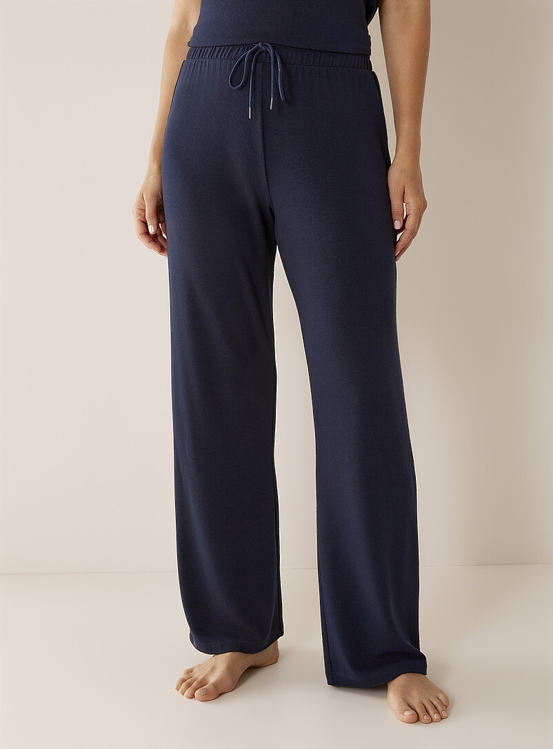 Miiyu: Le pantalon d&eacute;tente droit uni Bleu marine - Bleu nuit pour femme