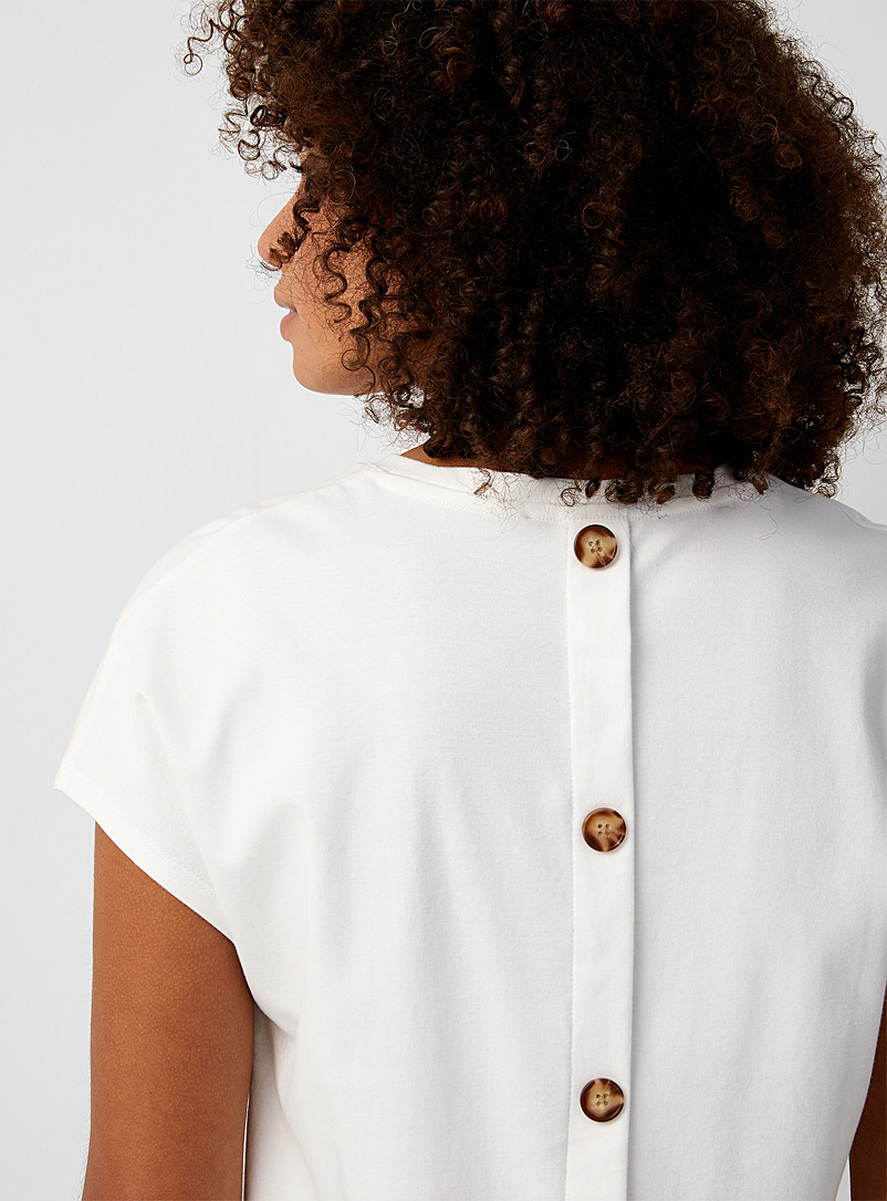 Contemporaine White Buttoned back cap-sleeve T-shirt for women
