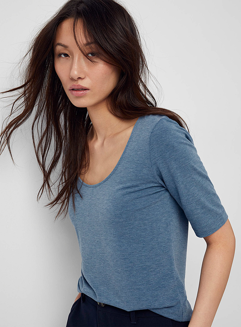 Contemporaine Slate Blue Touch of silk scoop-neck T-shirt for women