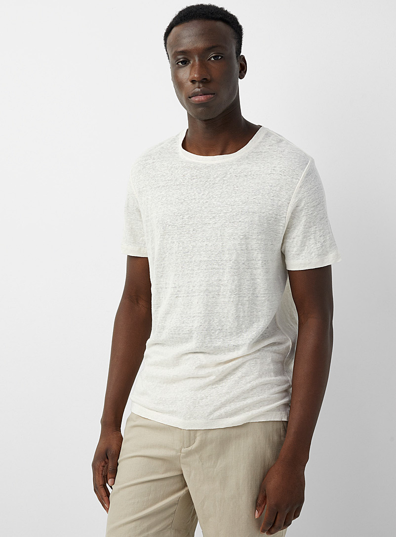 Le 31 Ivory/Cream Beige Pure European Flax™ linen jersey T-shirt for men