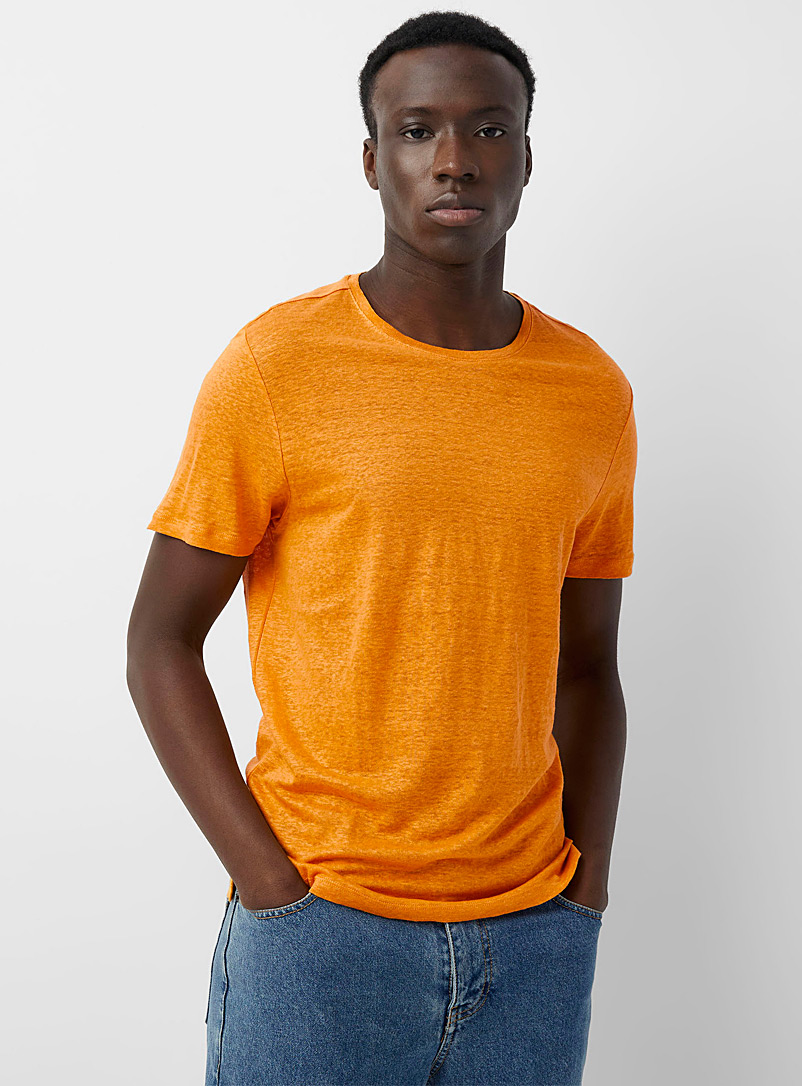 Le 31 Peach Pure European Flax™ linen jersey T-shirt for men