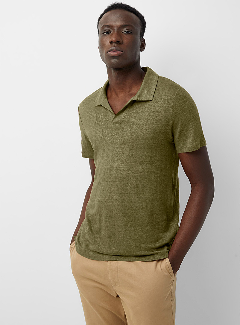 Le 31 Mossy Green European Flax™ linen jersey polo for men