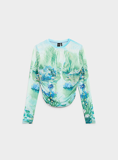 Ic&ocirc;ne: Le t-shirt court taille fronc&eacute;e microfilet Vert pour femme