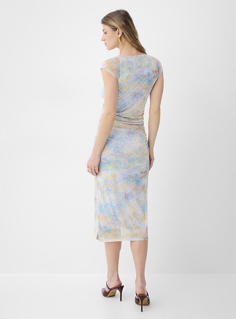 Ic&ocirc;ne: La robe midi fronc&eacute;e microfilet Bleu &agrave; motifs pour femme