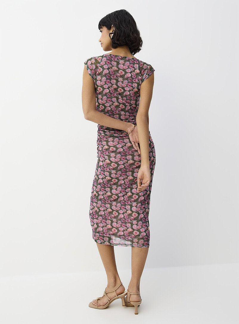 Ic&ocirc;ne: La robe midi fronc&eacute;e microfilet Vert &agrave; motifs pour femme