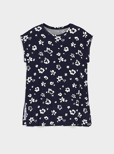 Cap-sleeve flowy printed tunic