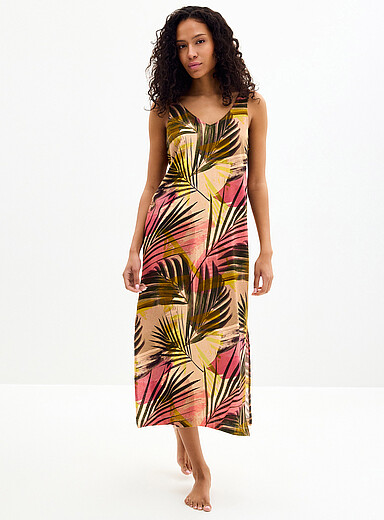 V-neck soft linen long nightgown