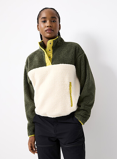 Colour-block plush polar fleece snap-button sweater | I.FIV5
