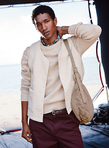 Le 31 Ivory/Cream Beige High-pile fleece vest for men