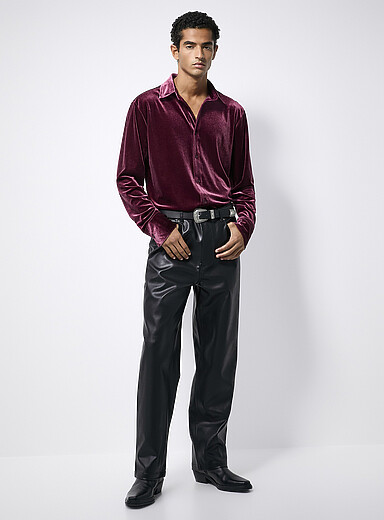 Le 31 Mauve Flowy velvet shirt <b>Modern fit</b> for men