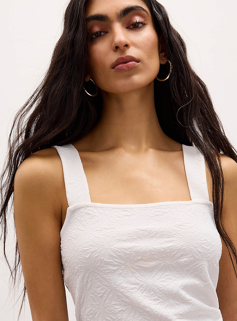 Ic&ocirc;ne: La camisole col carr&eacute; texture 3D Blanc pour femme