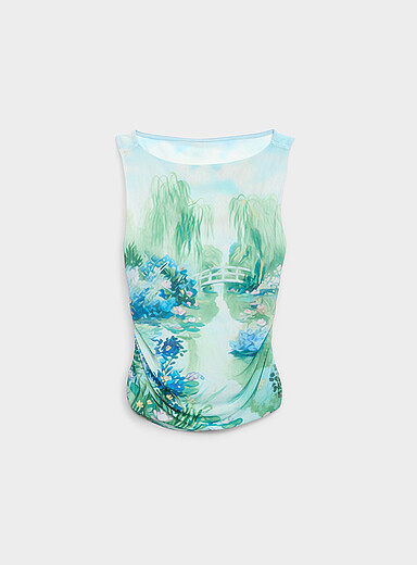 Ic&ocirc;ne Patterned Blue Gathered micromesh cami for women