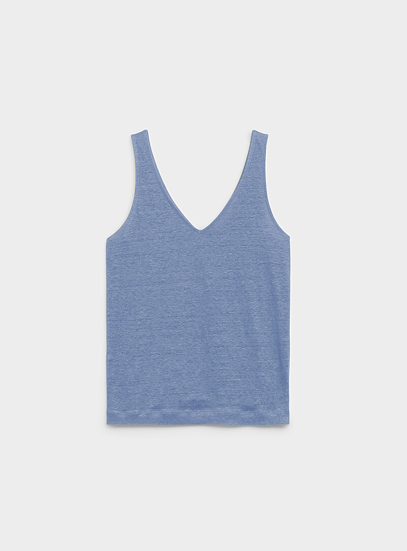 Contemporaine: La camisole col V pur lin Blanc cass&eacute; pour femme