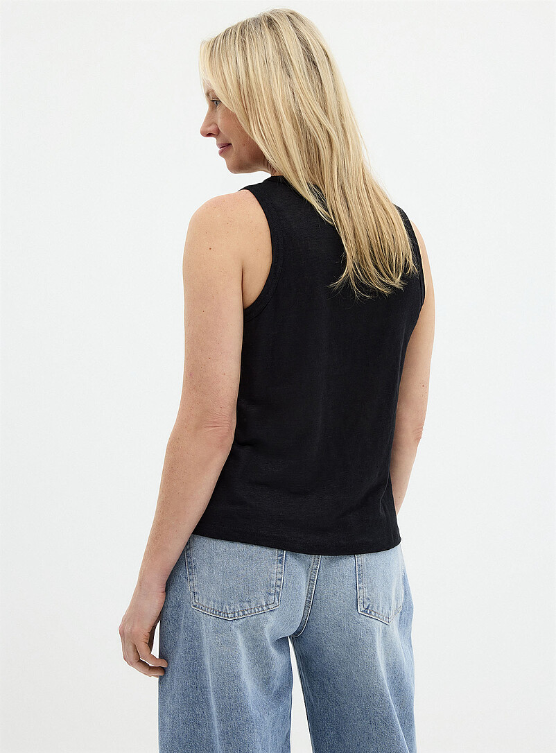 Contemporaine: La camisole unie col rond pur lin Noir pour femme