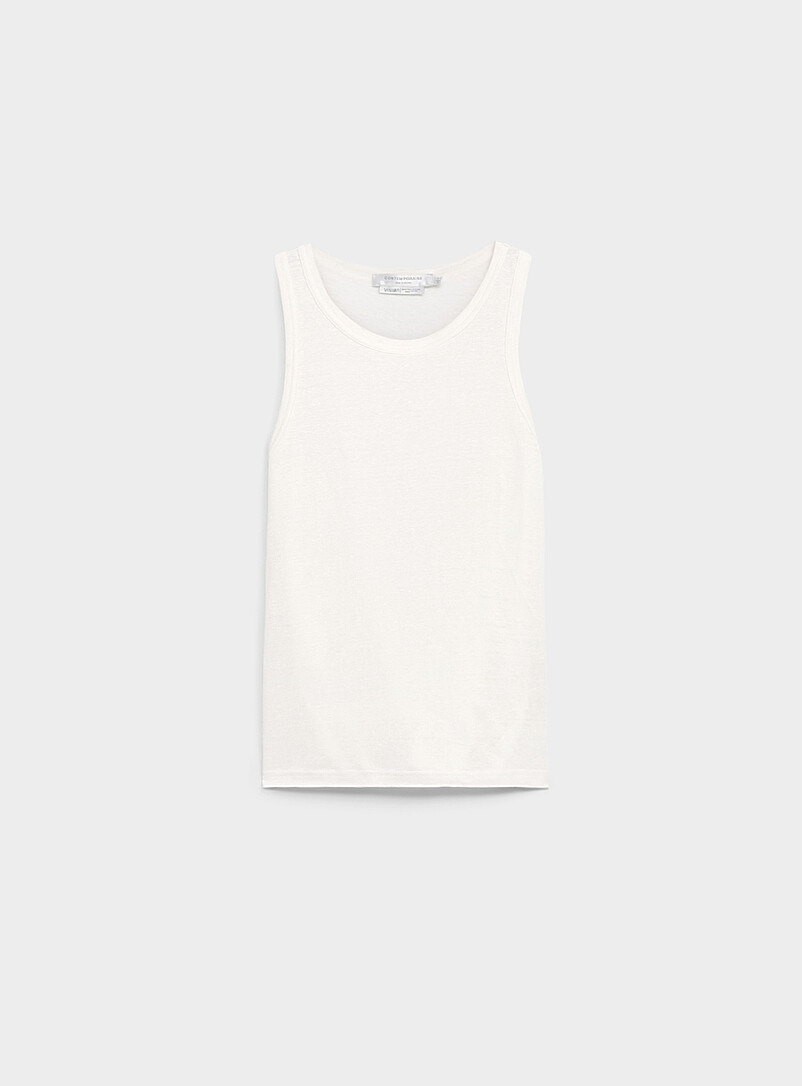 Contemporaine Burgundy Solid pure linen crew-neck cami for women