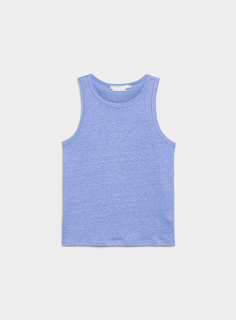 Contemporaine Burgundy Solid pure linen crew-neck cami for women