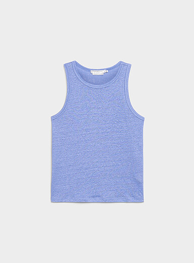Contemporaine: La camisole unie col rond pur lin Noir pour femme