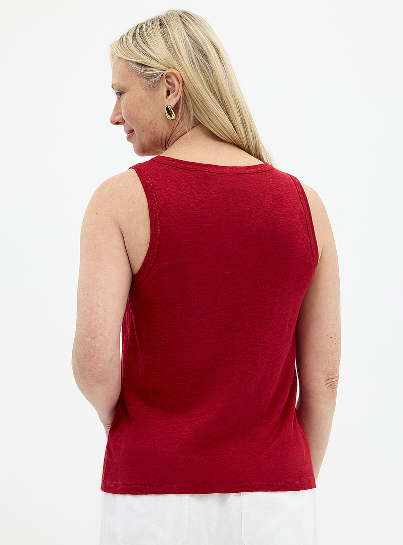 Contemporaine: La camisole unie col rond pur lin Noir pour femme