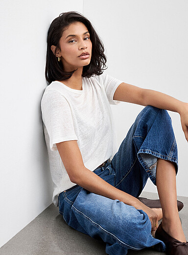 Le t-shirt uni col rond pur lin