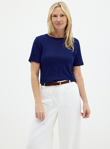 Solid pure linen crew-neck T-shirt