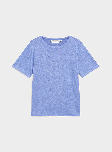 Contemporaine Slate Blue Solid pure linen crew-neck T-shirt for women