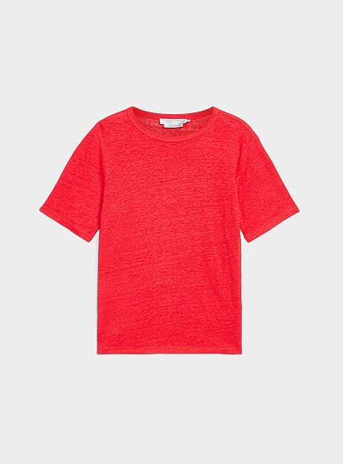 Contemporaine Off White Solid pure linen crew-neck T-shirt for women