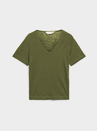 Contemporaine Mint/Pistachio Green Pure linen V-neck T-shirt for women
