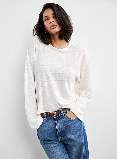 Le t-shirt uni manches longues pur lin