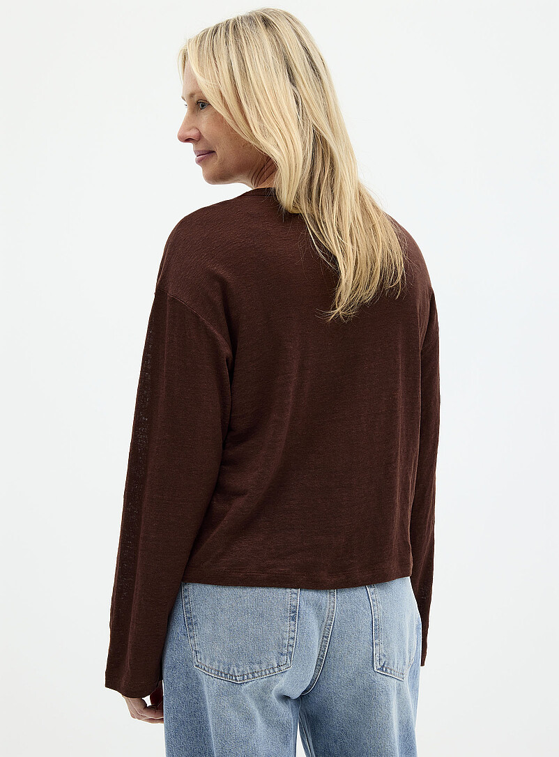Contemporaine: Le t-shirt uni manches longues pur lin Brun pour femme